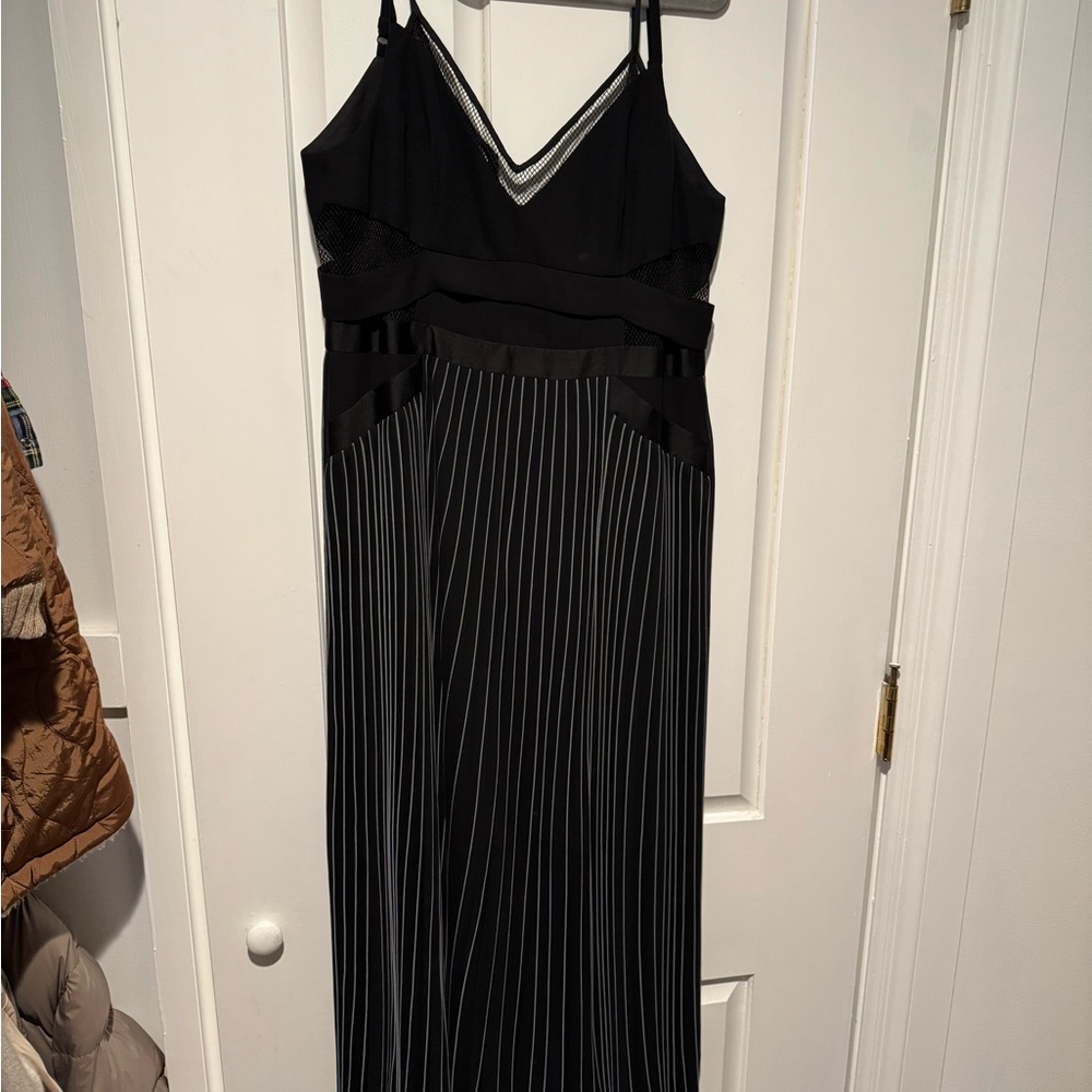 All Saints Black and White Striped Maxi Dress
